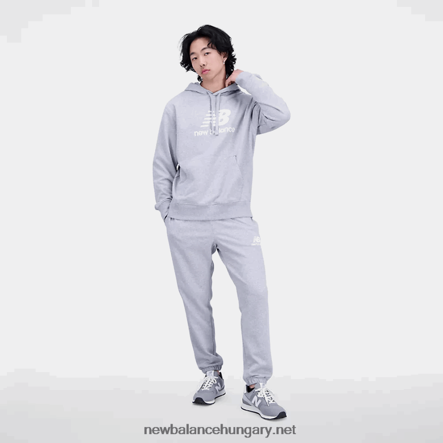 New Balance 6XH8F01642 férfiak Essentials halmozott logós francia frottír kapucnis pulcsi